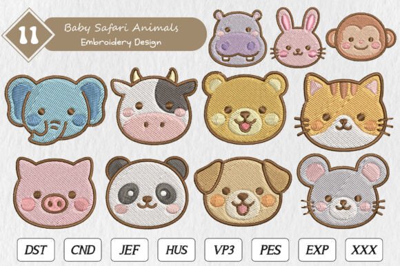 Baby Safari Animals Embroidery Design