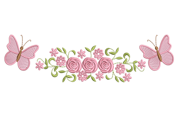 Butterfly Floral Border Embroidery