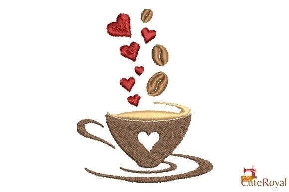 Coffee Love Heart Cup Embroidery