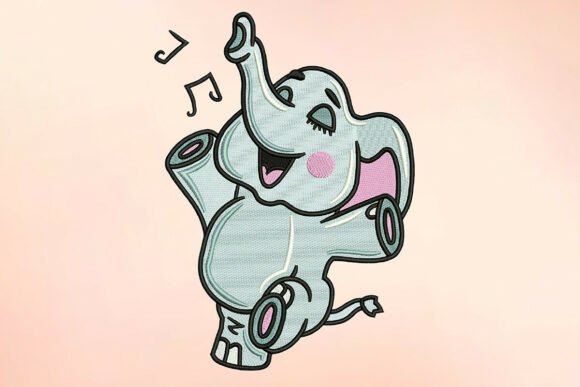 Cute Dancing Elephant Embroidery Design