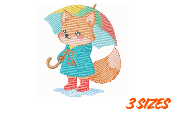 Cute Fox Umbrella Embroidery Design