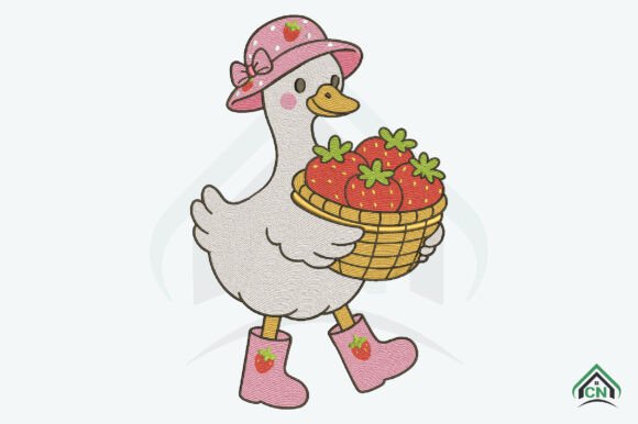 Cute Goose Strawberries Embroidery File