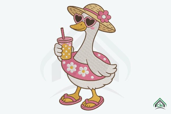 Cute Summer Goose Embroidery Design