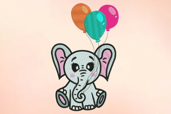 Elephant with Balloons Embroidery