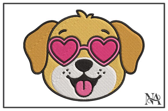 Heart Sunglasses Puppy Embroidery Design