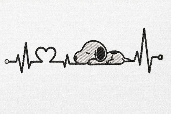 Heartbeat with Dog Embroidery Design