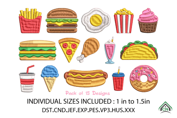 Mini Fast Food Embroidery Design Set