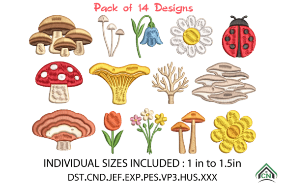 Mini Mushrooms Machine Embroidery Design