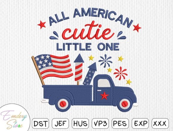 Patriotic Truck Embroidery Design
