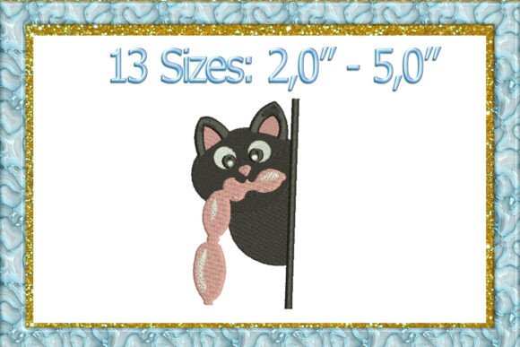 Peeking Black Cat Embroidery Design
