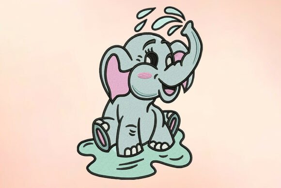 Splashing Elephant Embroidery Design