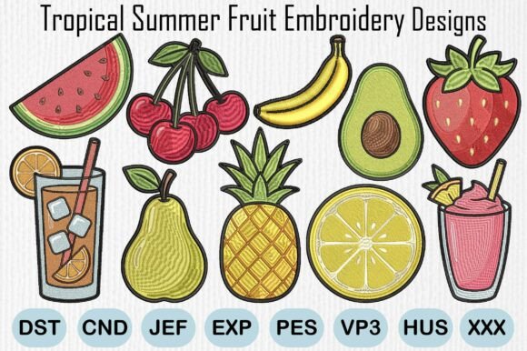 Tropical Summer Fruit Embroidery Designs