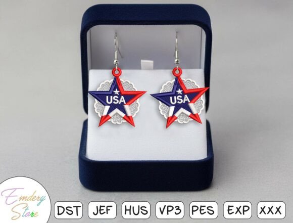 USA Star Dangle Earrings Embroidery File